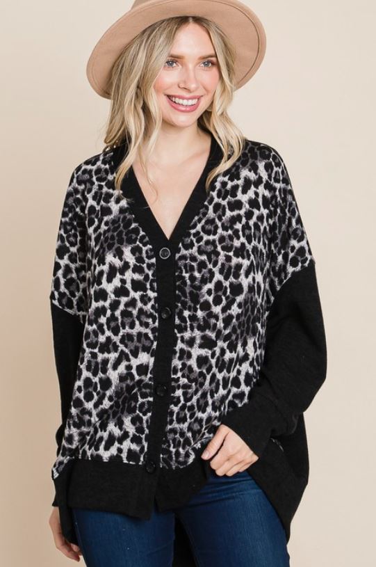 Animal Print Cardigan with Buttons