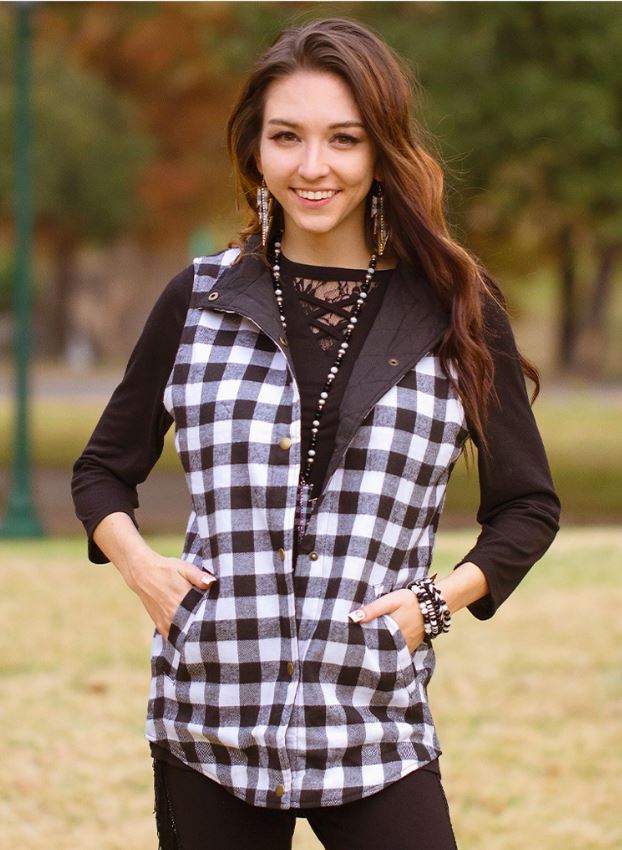 Buffalo Plaid Reversible Vest with Pockets