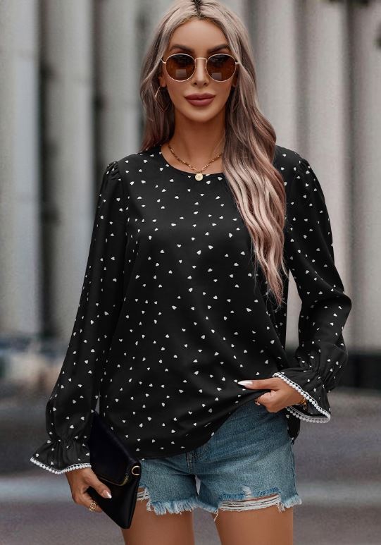 Leopard Print Hem Lace Loose Blouse