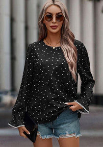 Leopard Print Hem Lace Loose Blouse