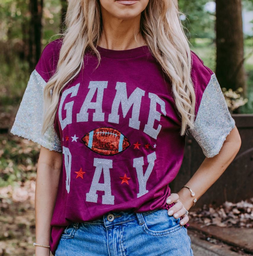 Game Day Sequins Embroidery  (Burgundy)