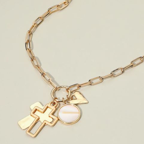 Cross Heart Mother of Pearl Necklace
