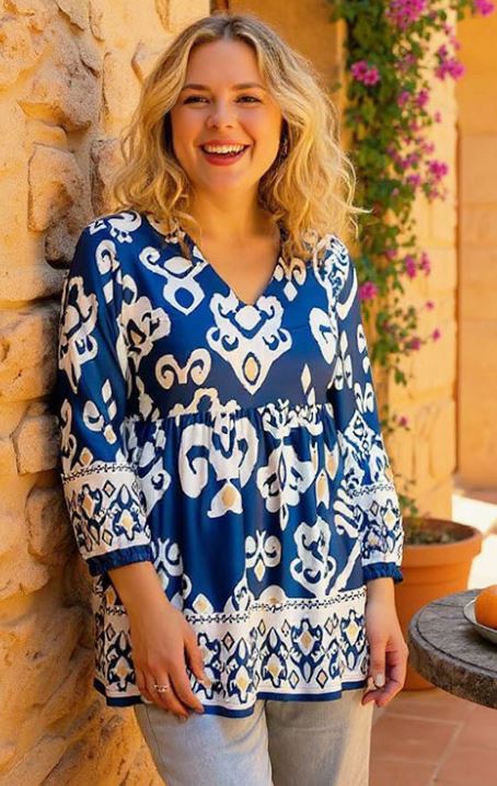 Blue Paisley Printed Baby Doll Top
