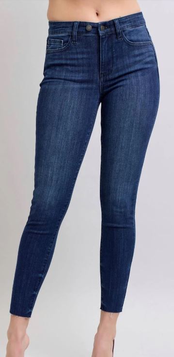 Mid Rise Raw Hem Skinny