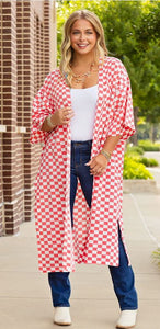 Checkered Print Duster - Pink