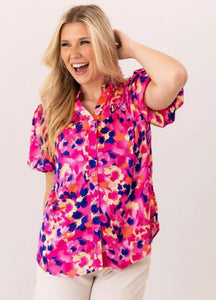 Pink & Purple Leopard Button-Up Blouse