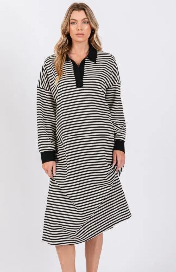 Striped Knit Oversized Long Dress