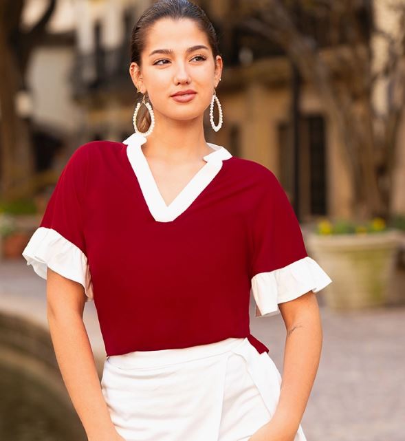 Game Day Ruffle Sleeves V-Neck Top