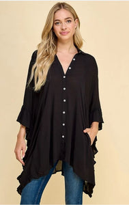 Sharkbite Ruffled Long Sleeve Shirt Black