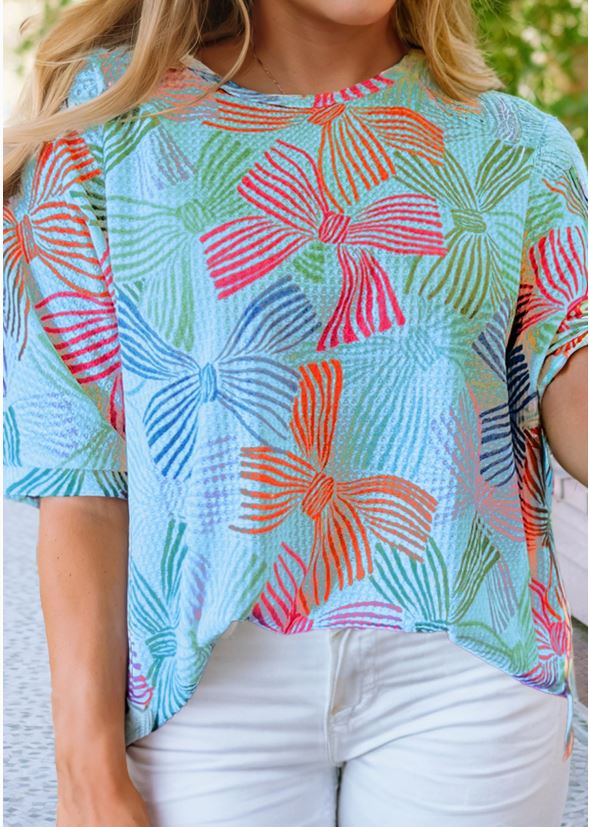 Bowknot Waffle Crewneck Top