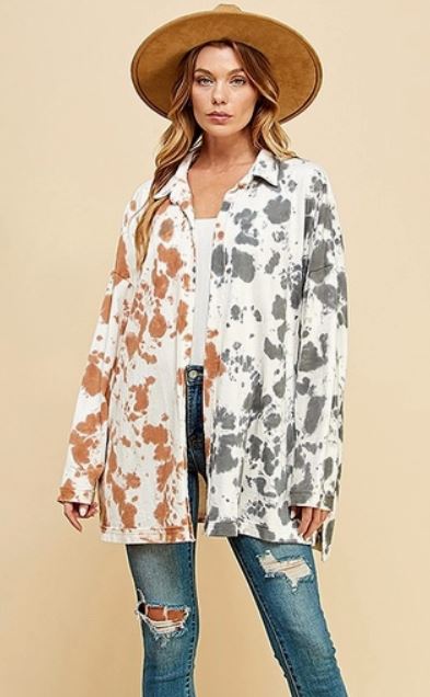 Tie Dye Oversized Shacket with Side Pocket