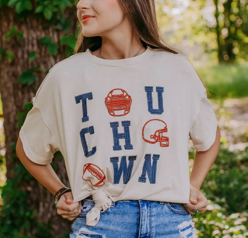 Acid Washed 3D Embroider Tee - Touchdown