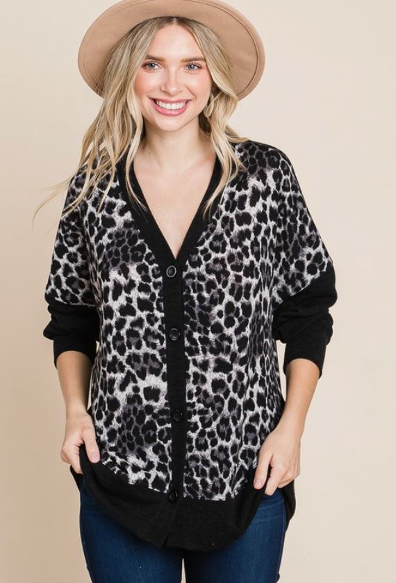 Animal Print Cardigan with Buttons