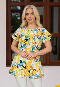 Yellow Multi Color Floral Prints Top