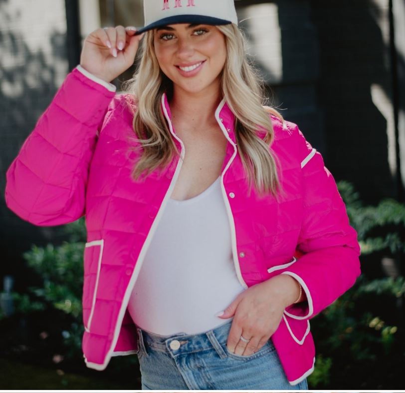 Hot Pink Quilted Trim Jacket