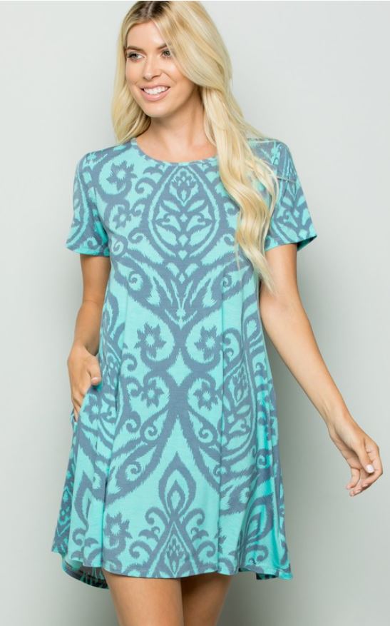 Damask Print Dress