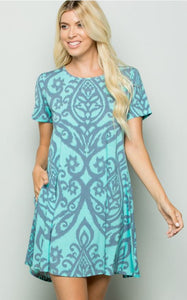 Damask Print Dress