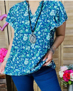 V-Neckline Women Blue Tops
