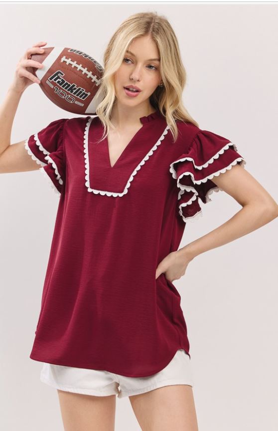 Game Day Ruffle Sleeve Top