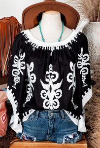 Western Tribal Off Shoulder Loose Sleeve