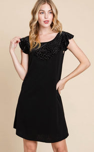 Black Animal Velvet Contrast Dress