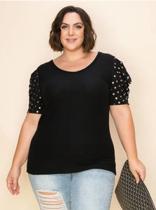 Metallic Polka Dot Print Sleeve Top