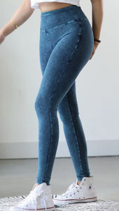 Mineral Washed Wide Waistband Yoga Leggings
