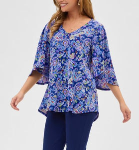 Paisley Print Half Sleeve Top nAVY