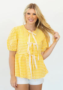 Gingham Blouse with Bows, Yellow