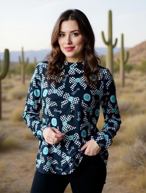 Western Howdy Checkered Bow Printed Top