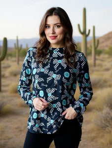 Western Howdy Checkered Bow Printed Top