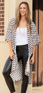Checkered Print Duster - Brown
