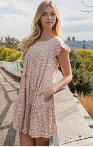 FLORAL Ruffle Sleeve Tiered Mini Dress