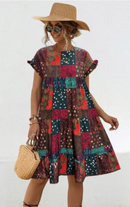 Patchwork Loose Gathered Dress