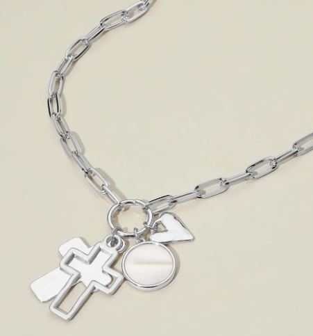 Cross Heart Mother of Pearl Disc Necklace