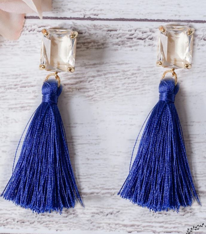 LOVE NOTES ROYAL BLUE TASSEL STUD EARRINGS