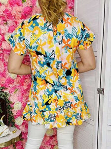 Yellow Multi Color Floral Prints Top