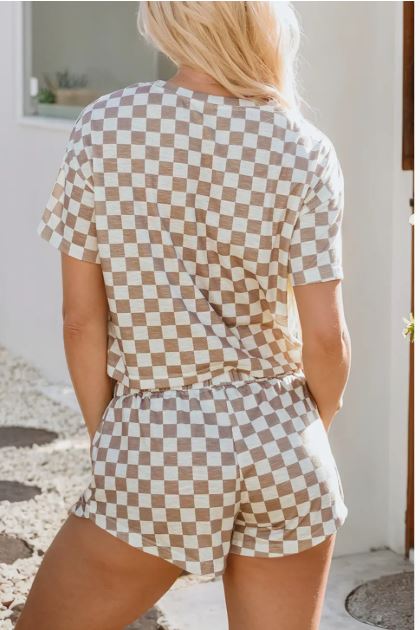 Checkerboard T Shirt and Skorts 2 Piece Outfit