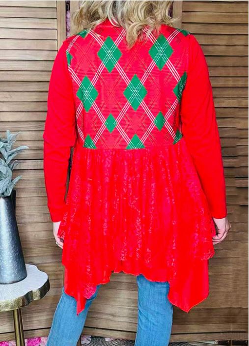 Christmas Checkered Red Lace Vest