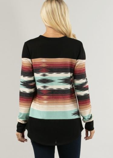 Aztec Print Color Block Top