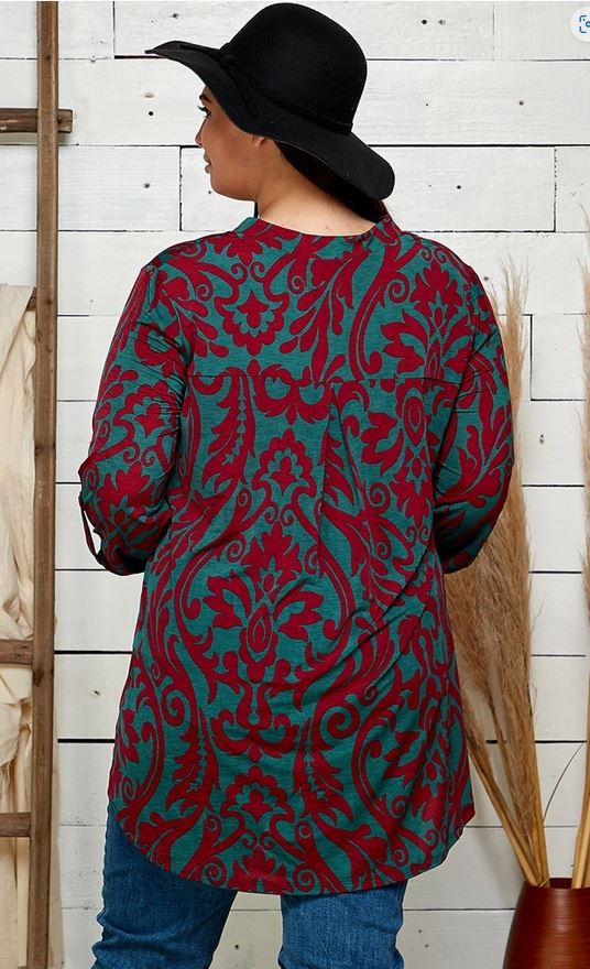 Vintage Scroll Printed Tunic Blouse