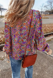 Floral Print Shirred Cuff Blouse