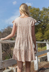 FLORAL Ruffle Sleeve Tiered Mini Dress