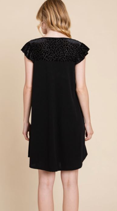 Black Animal Velvet Contrast Dress