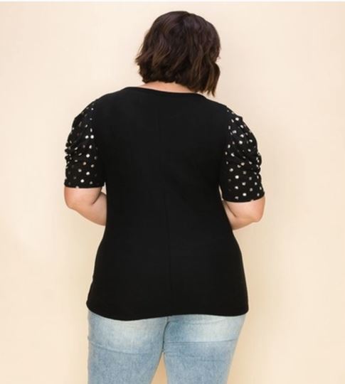 Metallic Polka Dot Print Sleeve Top