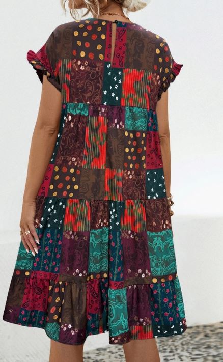 Patchwork Loose Gathered Dress