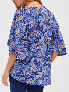 Paisley Print Half Sleeve Top nAVY