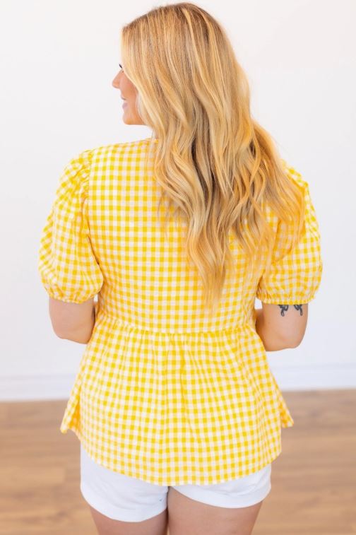 Gingham Blouse with Bows, Yellow