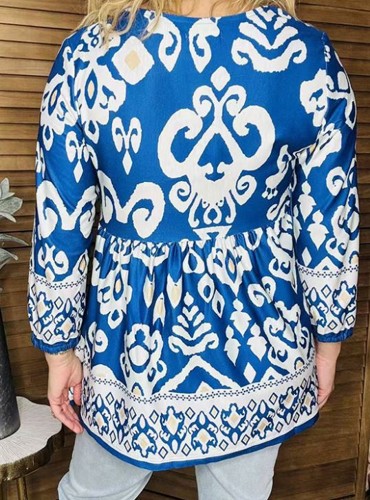 Blue Paisley Printed Baby Doll Top