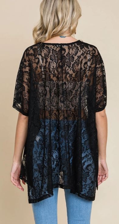 Lace V Neck Drop Shoulder Oversize Top